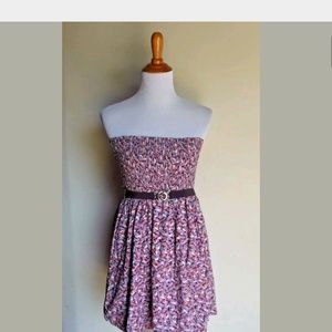 FOREVER 21 LARGE PURPLE PRINT SHIRRED BELTED DRESS